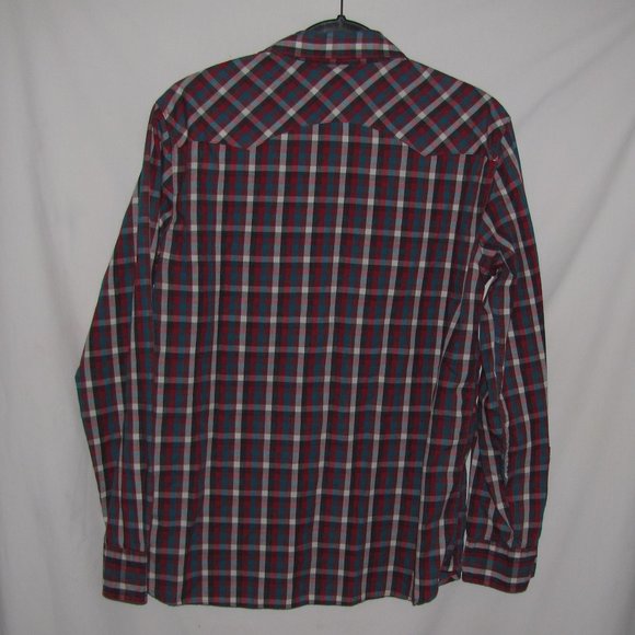Mens' Levi's Pearl Snap Western Red White Blue Plaid Long Sleeve Shirt Small - Picture 2 of 10